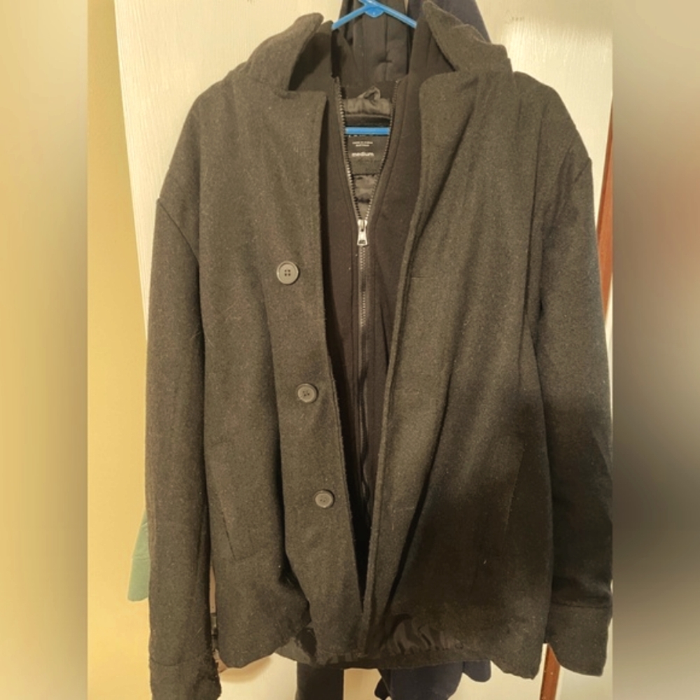 Carbon Pea coat with inner zip up jacket.